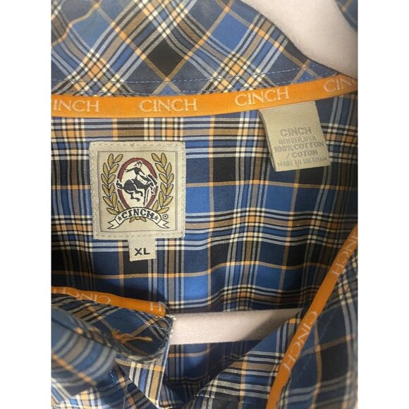 Men’s XL Cinch Western Blue Yellow Plaid Shirt  Button Down - Picture 4 of 9